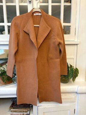 Anrabess Women's Camel Wool-Blend Open Front Coat